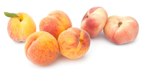 Ripe peach fruit isolated on white background