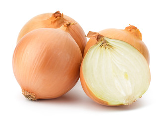 Fototapeta premium Fresh bulbs of onion on a white background
