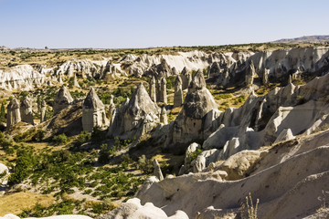 Bizarre rock formations of volcanic Tuff and basalt in Cappadoci