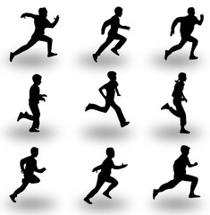 set collection of nine runners silhouette vector