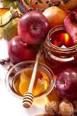 honey, apples and autumn fruits