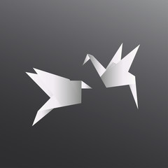 Origami paper bird on abstract background