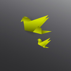 Origami paper bird on abstract background