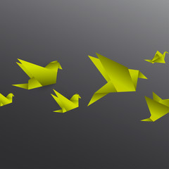 Origami paper bird on abstract background