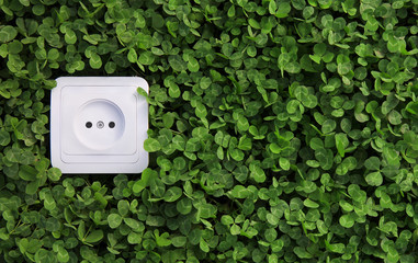 electric power receptacle on a green grass background