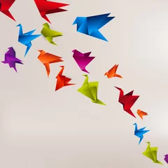 Stickers muraux Animaux géométriques Oiseau en papier origami sur fond abstrait