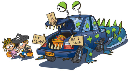 Two Kids Trunk or Treat on Halloween Clip Art