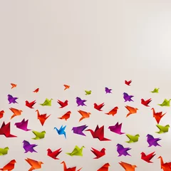 Cercles muraux Animaux géométriques Oiseau en papier origami sur fond abstrait