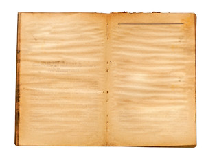 an old book with blank yellow stained pages