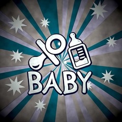 3d graphic of a striped baby icon  on retro star background