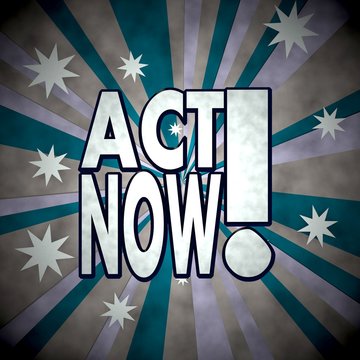 3d graphic of a dirty act now symbol  on retro star background