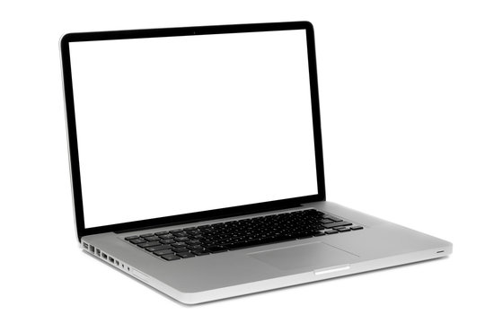 laptop with blank screen isolated on white background
