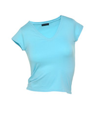 t tee shirt blau v neck isoliert vor weiß