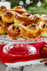 Swedish christmas. Traditional swedish buns in christmas setting