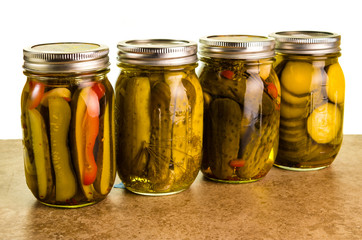 Homemade pickles in mason jars