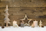 &quot;Weihnachtskarte rustikal mit Holz, Kerzen und Schneeflocken