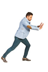 Business man pushing something
