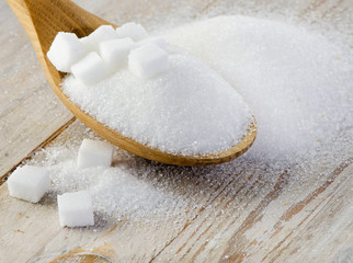 sugar on wooden table