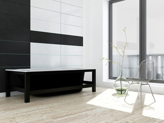 Modern black and white bathroom interior
