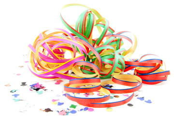 Colorful party streamers and confetti