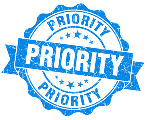 Fototapeta premium Priority Grunge damaged blue isolated Stamp