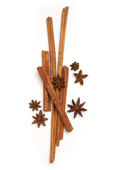 Spices set of Thai herb, Cinnamon and Star Anise on white backgr
