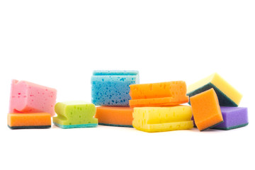 colorful cleaning sponges isolated on white