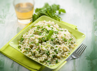 risotto with arugula, selective focus