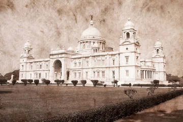 Zelfklevend Fotobehang Victoria Memorial, Kolkata, India. Artwork in retro style. © OlegD