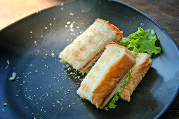 Yummy baked sandwich with ham.