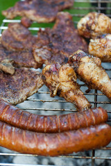 barbecue with delicious grilled meat on grill