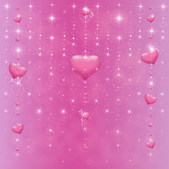 Garland from hearts and stars on a pink background