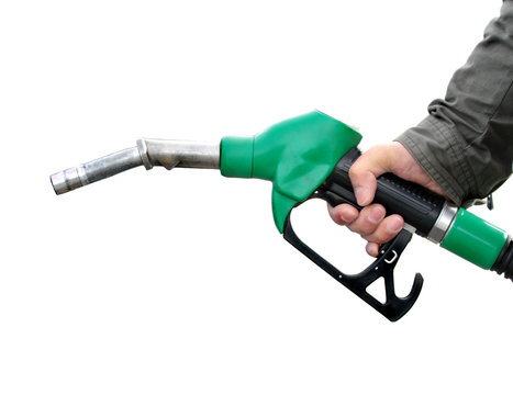 Man Holding Fuel Pump On White Background.