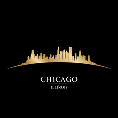 Chicago Illinois city skyline silhouette black background
