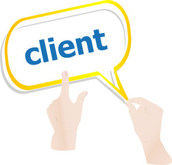 hands holding abstract cloud with client word