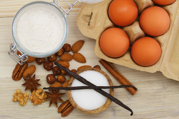 Selection of baking ingredients