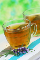 Tea and lavender with copy space