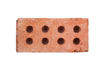 Front view of red brick isolated on white background