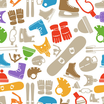 Winter Sports Equipment Silhouettes Seamless Pattern