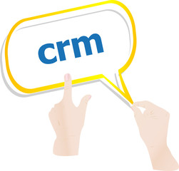 hands push crm word on speech bubbles