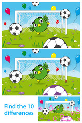 Kids puzzle with cute bird goalkeeper