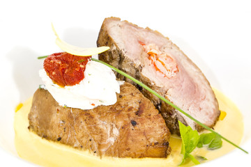 baked meat with pumpkin sauce