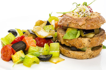 steamed vegetables and rye bread