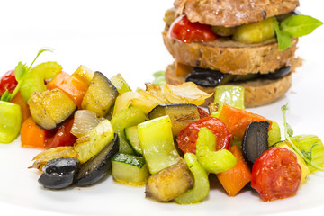 steamed vegetables and rye bread