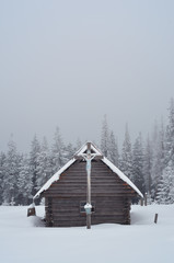 Wooden hut in the mountains