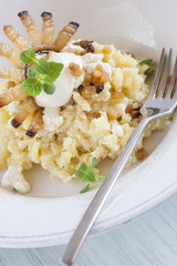 Traditional Slovak food - dumpling (halusky)with sheep cheese (b
