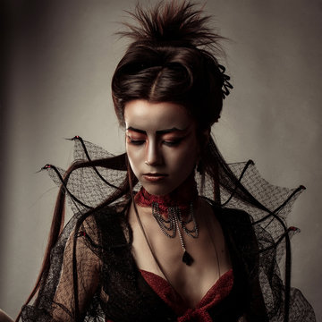 Fashion Gothic Style Model Girl Portrait