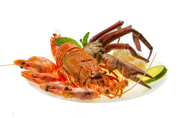 Spiny lobster, shrimps, crab legs  and rice