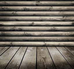 empty wooden room and empty wooden deck table. 