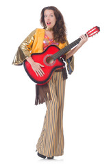 Woman with guitar in mexican clothing